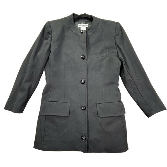Vintage Guy Laroche 100% Wool Womens 38 Black Big Gem Button Blazer Pockets Line - Picture 1 of 13